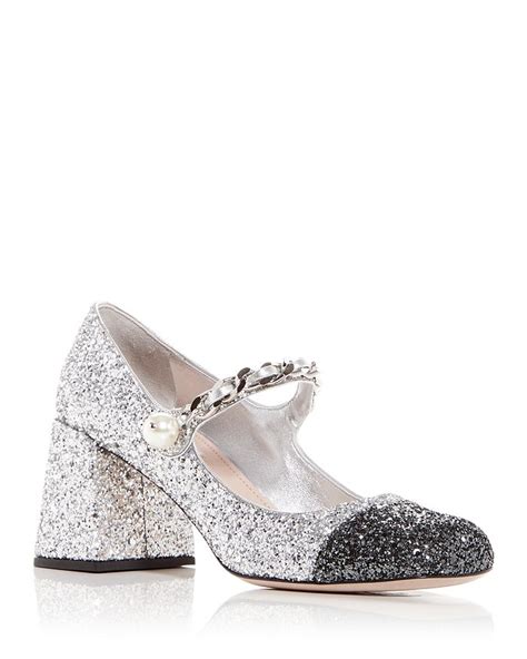 miu miu sparkle mary janes|Miu Miu Women's Glitter Block Heel Mary Jane .